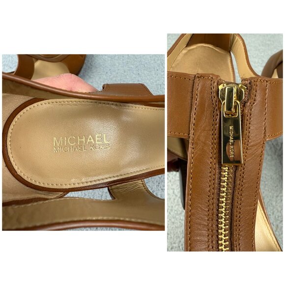 Michael Kors Sandals Women 10 Shoes Brown Berkley Platform Open Toe Heels Zipper - Picture 9 of 12